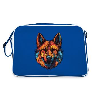 German Shepherd Dog Portrait - Retro Bag - blue/white - Back