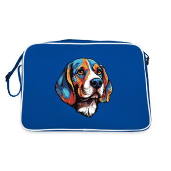 Beagle Hund Portrait - Retro Tasche - Blau/Weiß - Hinten