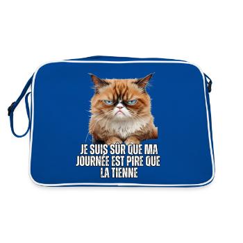 Cadeau Humour propriétaire chat memes pire journée - Sac Retro - bleu/blanc - Dos