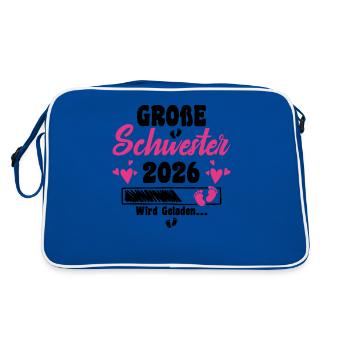 Kinder Ich werde Große Schwester 2026 Verkündung - Retro Tasche - Blau/Weiß - Hinten