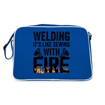 Welding It's Like Sewing With Fire - Retro Bag - blue/white - Back