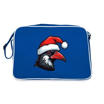 Crow Head Raven Christmas Portrait - Retro Bag - blue/white - Back