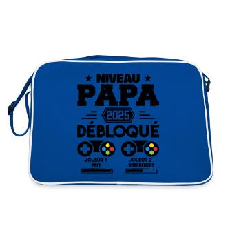 Niveau Papa Débloqué Futur Père 2025 Papa Cadeau - Sac Retro - bleu/blanc - Dos
