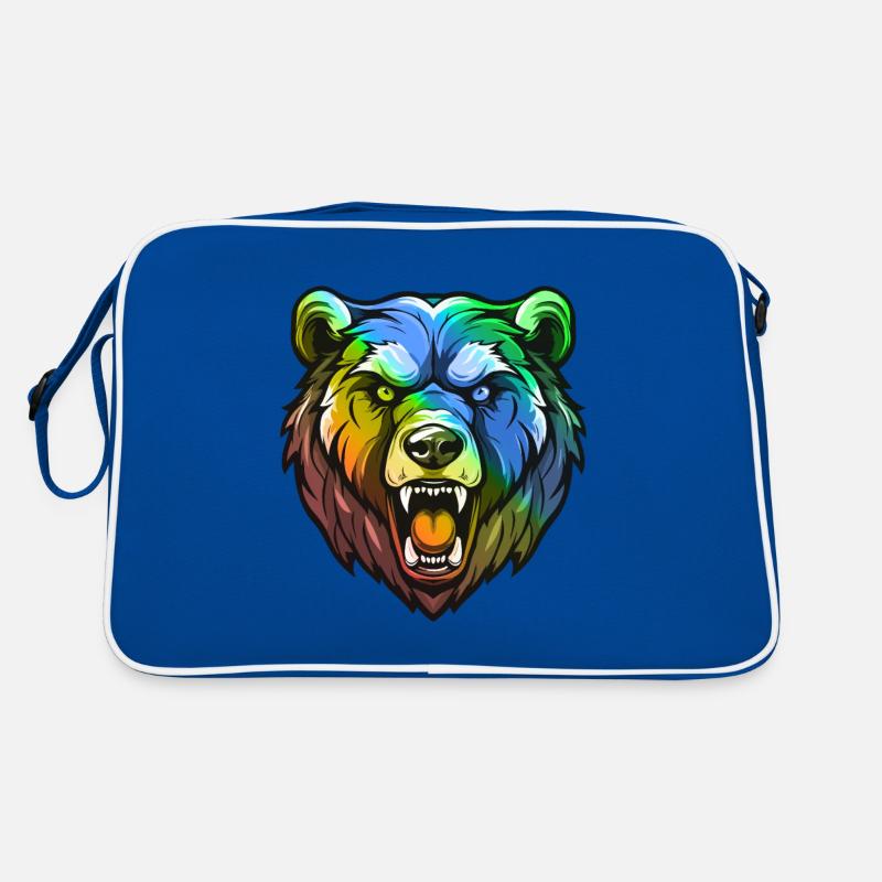 Tête d’ours colorée - Sac Retro - bleu/blanc
