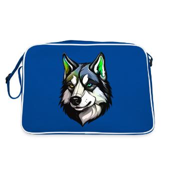 Husky Hund Kopf Bunt - Retro Tasche - Blau/Weiß - Hinten