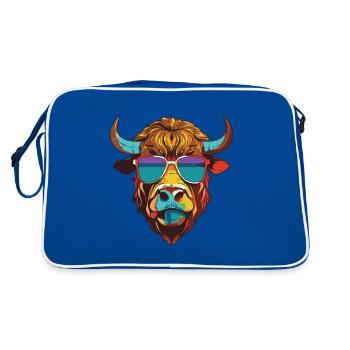 Bull Head Portrait Cool Taurus - Retro Bag - blue/white - Back