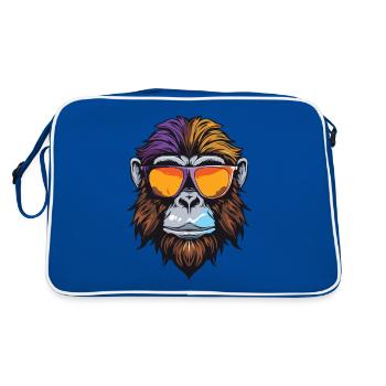 Affe Kopf Porträt Cool - Retro Tasche - Blau/Weiß - Hinten