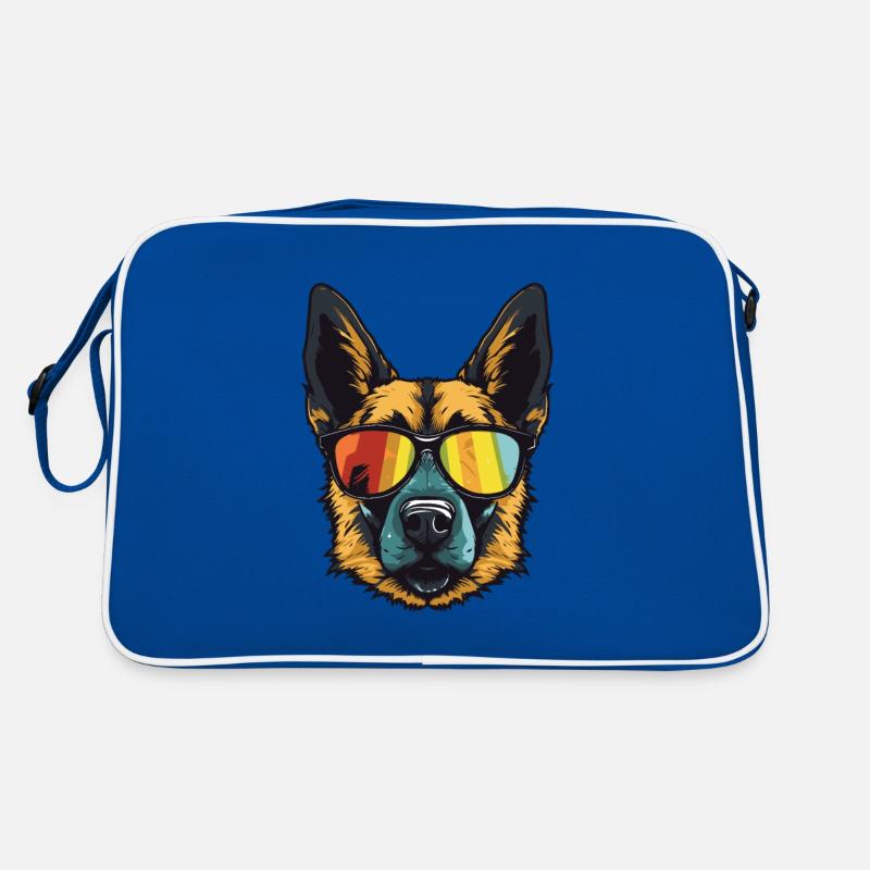 Schäferhund Hund Kopf Porträt Cool - Retro Tasche - Blau/Weiß