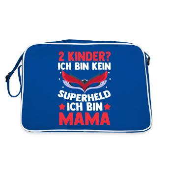 Mama Von 2 Kindern Superheldin - Retro Tasche - Blau/Weiß - Hinten
