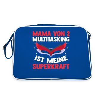 Mama Von 2 Kindern - Retro Tasche - Blau/Weiß - Hinten