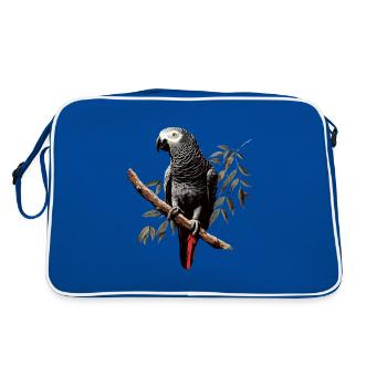 african grey parrot - Retro Tasche - Blau/Weiß - Hinten