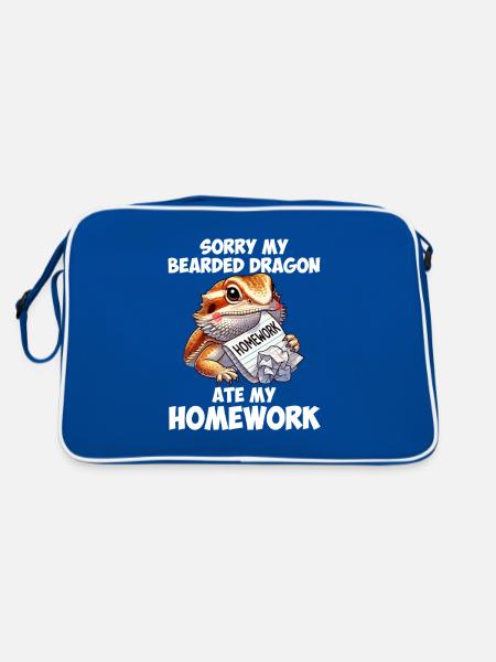 bearded dragon ate my homework, reptile bearded - Retro Tasche - Blau/Weiß - Hinten