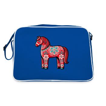 Swedish Dala Horse, Scandinavian sverige sweden - Retro Tasche - Blau/Weiß - Hinten
