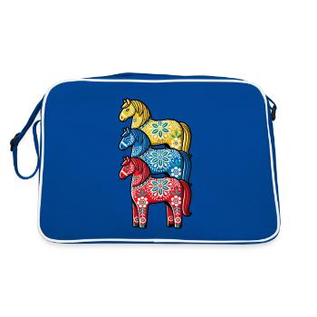 Swedish Dala Horse, Scandinavian sverige sweden - Retro Tasche - Blau/Weiß - Hinten