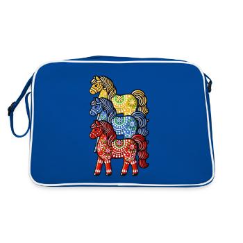 Swedish Dala Horse, Scandinavian sverige sweden - Retro Tasche - Blau/Weiß - Hinten