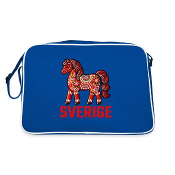 Swedish Dala Horse, Scandinavian sverige sweden - Retro Tasche - Blau/Weiß - Hinten