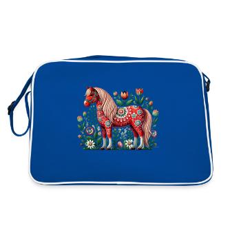 Swedish Dala Horse, Scandinavian sverige sweden - Retro Tasche - Blau/Weiß - Hinten