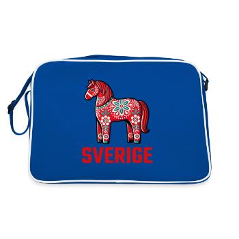 Swedish Dala Horse, Scandinavian sverige sweden - Retro Tasche - Blau/Weiß - Hinten