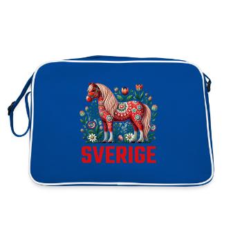Swedish Dala Horse, Scandinavian sverige sweden - Retro Tasche - Blau/Weiß - Hinten
