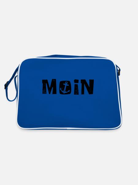 Moin - Norddeutsch - Gruß - Retro Tasche - Blau/Weiß - Hinten