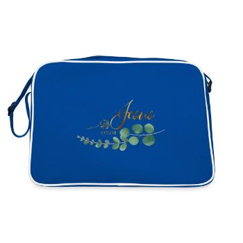 beloved font with rose eucalyptus Jesus - Retro Bag - blue/white - Back