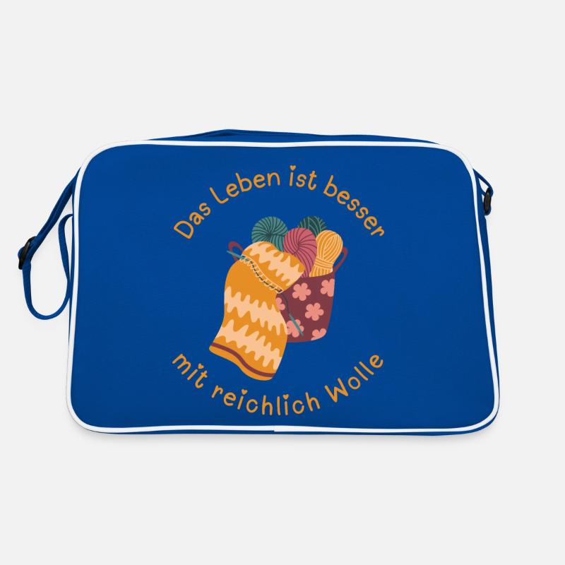 Das Leben ist besser mit reichlich Wolle! - Retro Tasche - Blau/Weiß