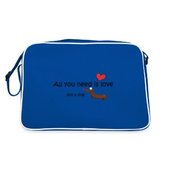 Cute comic dachshund with saying - Retro Bag - blue/white - Back