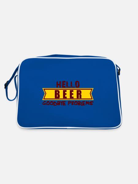 Hello BEER goodbye problems, hallo Bier tschüs Pro - Retro Tasche - Blau/Weiß - Hinten