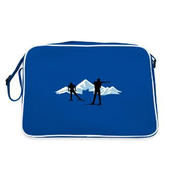 Biathlon - Biathleten und Berge - Retro Tasche - Blau/Weiß - Hinten