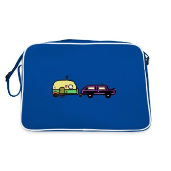 Vacances, Voyage, Camping, Caravane, Camping-car, Voiture - Sac Retro - bleu/blanc - Dos