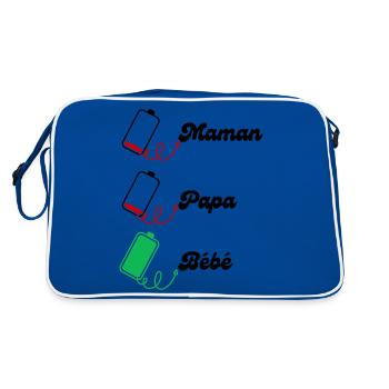 maman papa batterie faible- bébé cadeau cool - Sac Retro - bleu/blanc - Dos