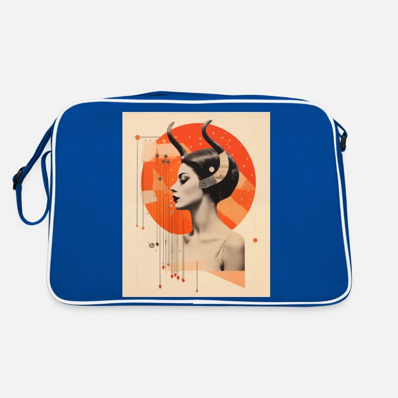 Steinbock-Collage - Retro Tasche - Blau/Weiß
