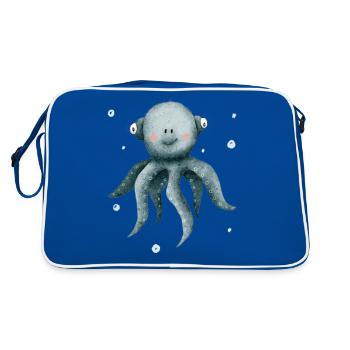Calmar pieuvre, créatures marines mignonnes - Sac Retro - bleu/blanc - Dos