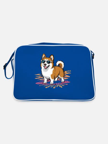 Cartoon Hundemotiv mit finnischem Lapphund - Retro Tasche - Blau/Weiß - Hinten