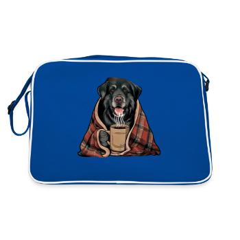 Münsterländer Hund mit Decke und Kaffeebecher - Retro Tasche - Blau/Weiß - Hinten