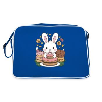 Dessin animé lapin kawaii avec des biscuits et un gâteau - Sac Retro - bleu/blanc - Dos