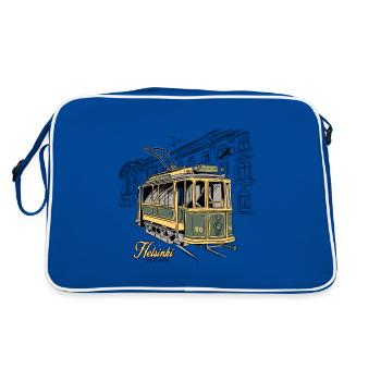 Helsinki Old Tram, Textilien, Produkte - Retro Tasche - Blau/Weiß - Hinten
