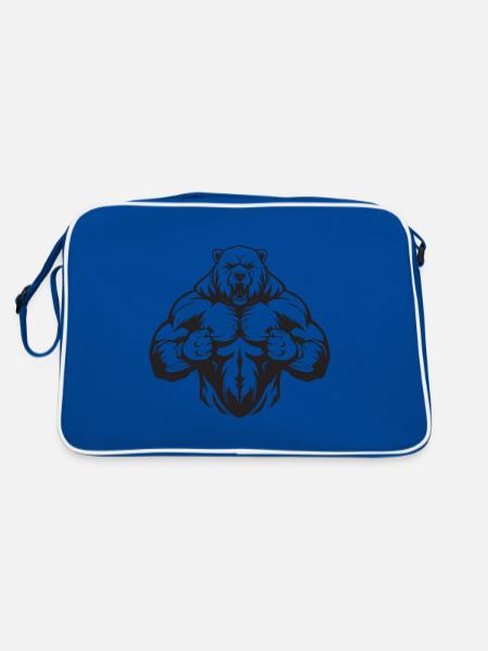 Bear Grizzly Gym Muscles Bodybuilding - Retro Bag - blue/white - Back