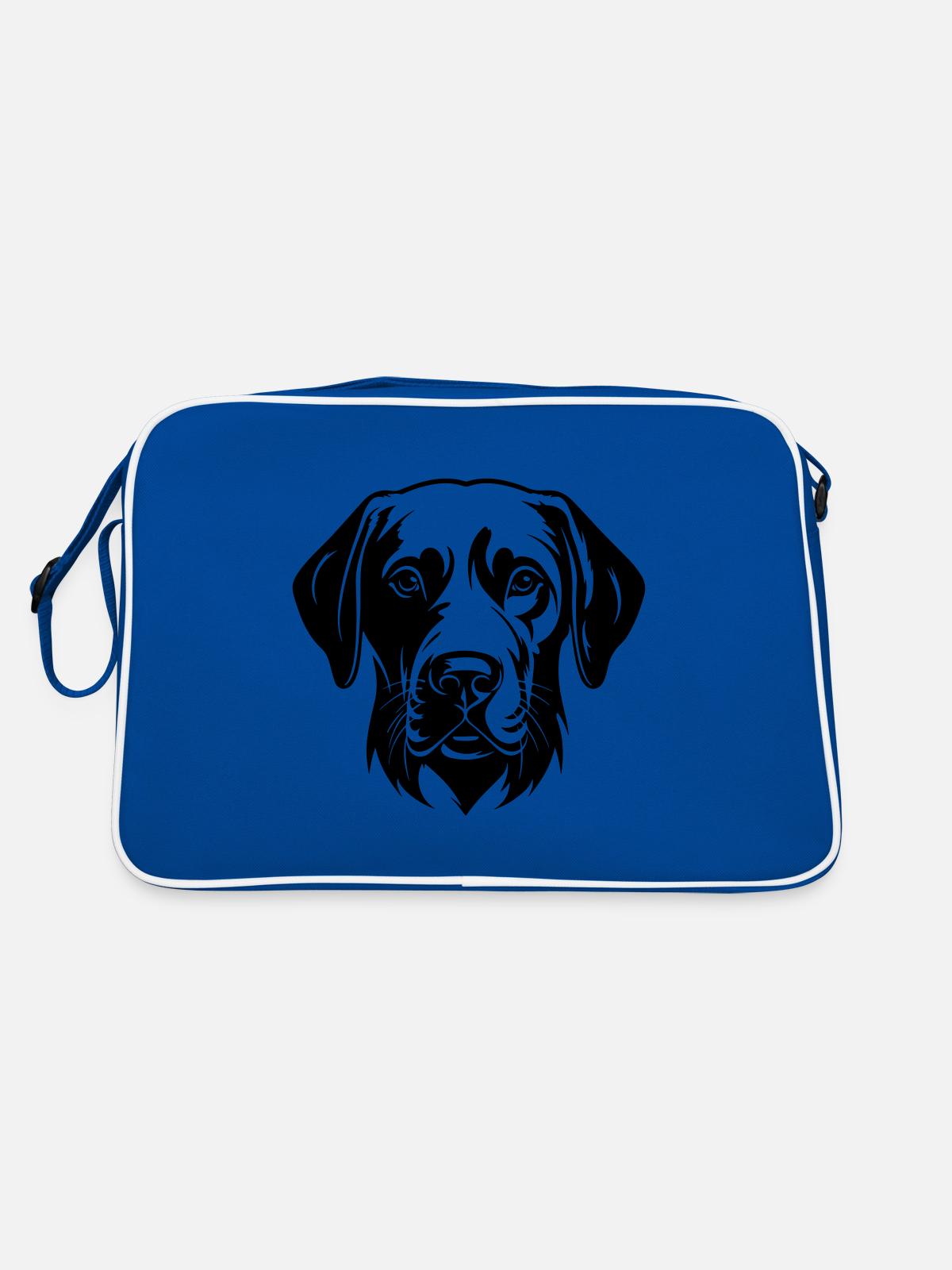 Labrador Dog Head - Retro Bag - blue/white - Back