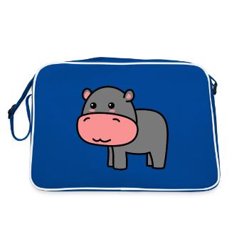Nilpferd Comic Tier - Retro Tasche - Blau/Weiß - Hinten