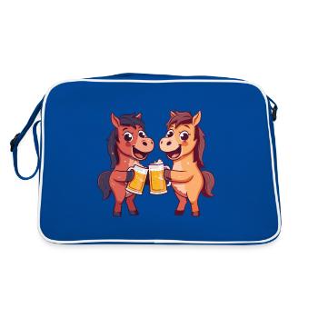 Pferd Comic Tier Bier Lustig Saufen - Retro Tasche - Blau/Weiß - Hinten