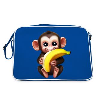Chimpanzé avec banane - design amoureux des singes - Sac Retro - bleu/blanc - Dos