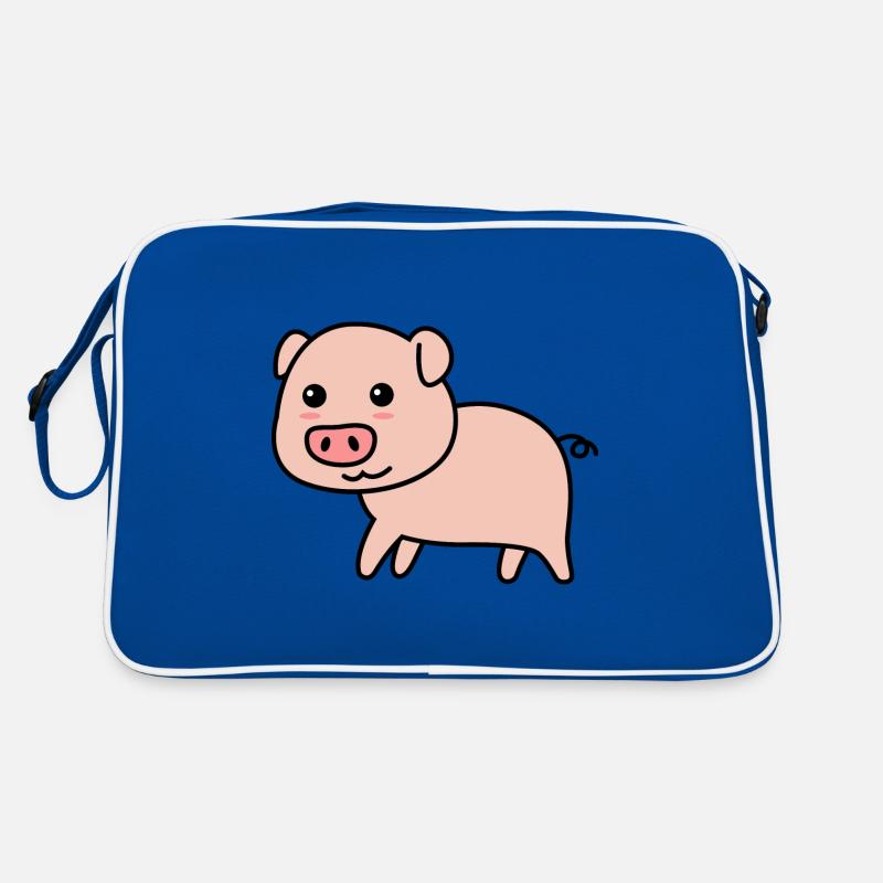 Schwein Comic Tier - Retro Tasche - Blau/Weiß