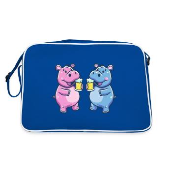 Nilpferd Comic Tier Bier Lustig Saufen - Retro Tasche - Blau/Weiß - Hinten
