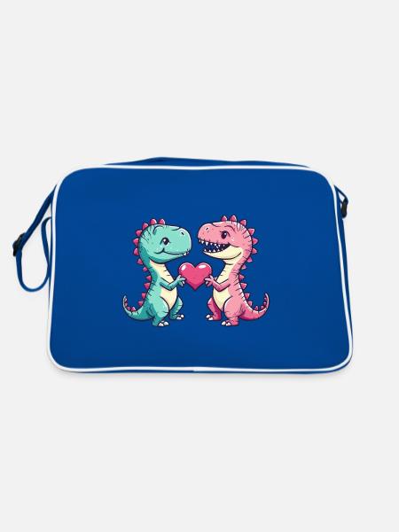 Dinosaure T-Rex Couple Amour - Sac Retro - bleu/blanc - Dos