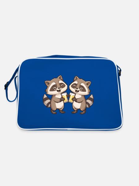Raccoon Beer Funny Booze - Retro Bag - blue/white - Back