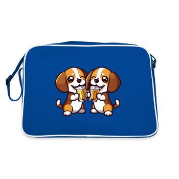 Beagle Hunde Bier Party Trinken - Retro Tasche - Blau/Weiß - Hinten