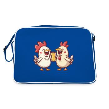 Huhn Comic Bier Lustig Saufen - Retro Tasche - Blau/Weiß - Hinten