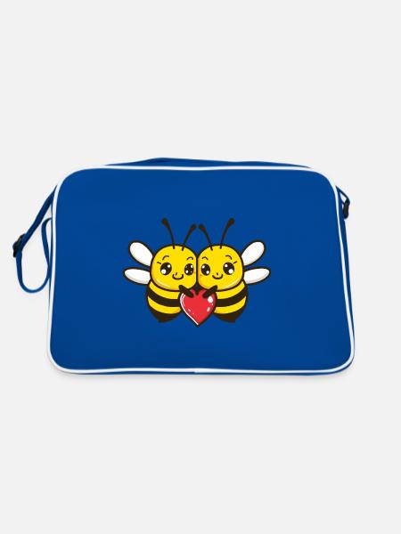 Bee Couple Love Honey Bee In Love - Retro Bag - blue/white - Back