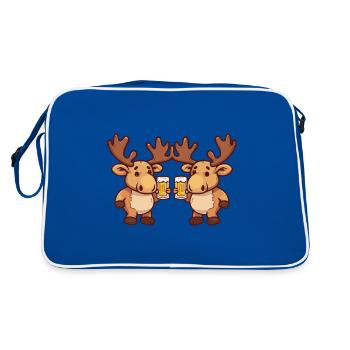 Elch Comic Bier Lustig Saufen - Retro Tasche - Blau/Weiß - Hinten